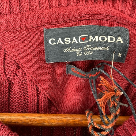 Casa Moda NWT’s Burgundy V-Neck Long Sleeve Patterned Design Sweater Size Medium - Picture 2 of 11
